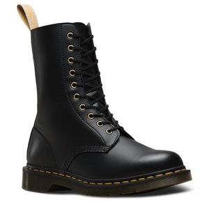 Dr. Martens Women's 1490 10-Eye Vegan Black Felix Rub Off Mid Calf Boots US 9